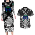 Torres Strait Islander Flag Couples Matching Long Sleeve Bodycon Dress and Hawaiian Shirt Dhari Indigenous Dotwork Pattern Art