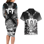Torres Strait Islander Flag Couples Matching Long Sleeve Bodycon Dress and Hawaiian Shirt Dhari Indigenous Dotwork Pattern Art