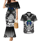 Torres Strait Islander Flag Couples Matching Mermaid Dress and Hawaiian Shirt Dhari Indigenous Dotwork Pattern Art