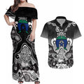 Torres Strait Islander Flag Couples Matching Off Shoulder Maxi Dress and Hawaiian Shirt Dhari Indigenous Dotwork Pattern Art