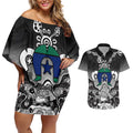 Torres Strait Islander Flag Couples Matching Off Shoulder Short Dress and Hawaiian Shirt Dhari Indigenous Dotwork Pattern Art
