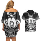 Torres Strait Islander Flag Couples Matching Off Shoulder Short Dress and Hawaiian Shirt Dhari Indigenous Dotwork Pattern Art