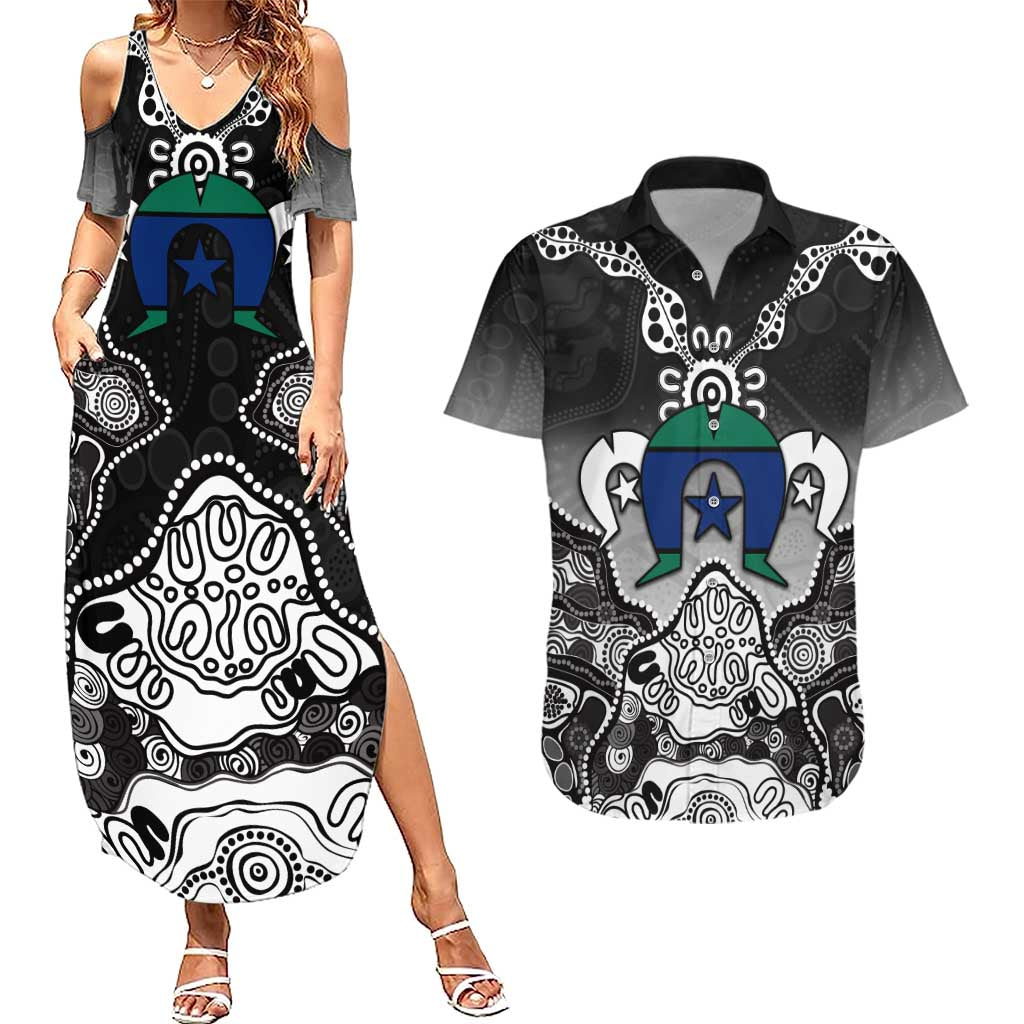 Torres Strait Islander Flag Couples Matching Summer Maxi Dress and Hawaiian Shirt Dhari Indigenous Dotwork Pattern Art