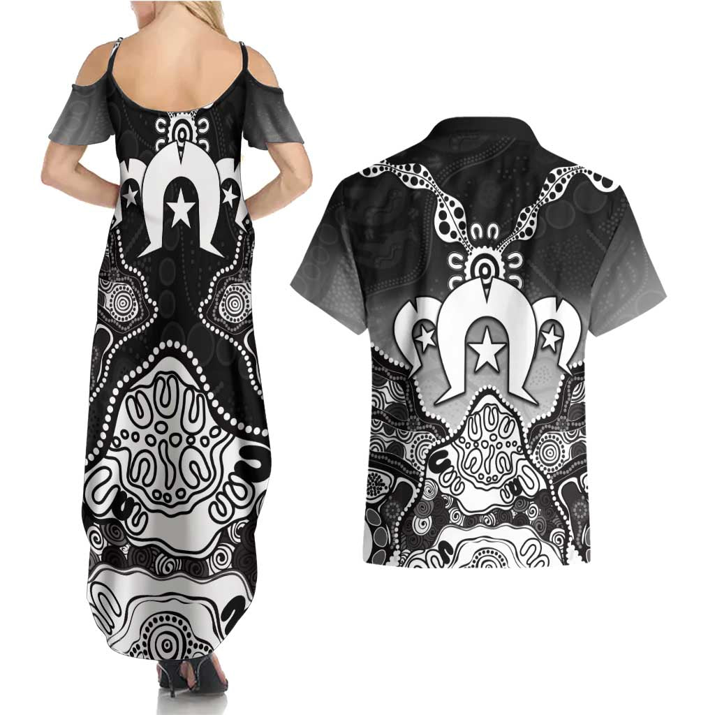 Torres Strait Islander Flag Couples Matching Summer Maxi Dress and Hawaiian Shirt Dhari Indigenous Dotwork Pattern Art