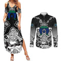 Torres Strait Islander Flag Couples Matching Summer Maxi Dress and Long Sleeve Button Shirt Dhari Indigenous Dotwork Pattern Art
