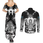 Torres Strait Islander Flag Couples Matching Summer Maxi Dress and Long Sleeve Button Shirt Dhari Indigenous Dotwork Pattern Art