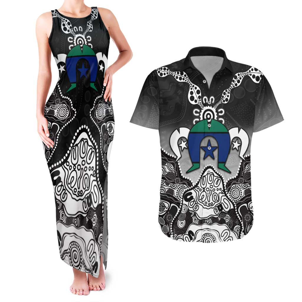 Torres Strait Islander Flag Couples Matching Tank Maxi Dress and Hawaiian Shirt Dhari Indigenous Dotwork Pattern Art