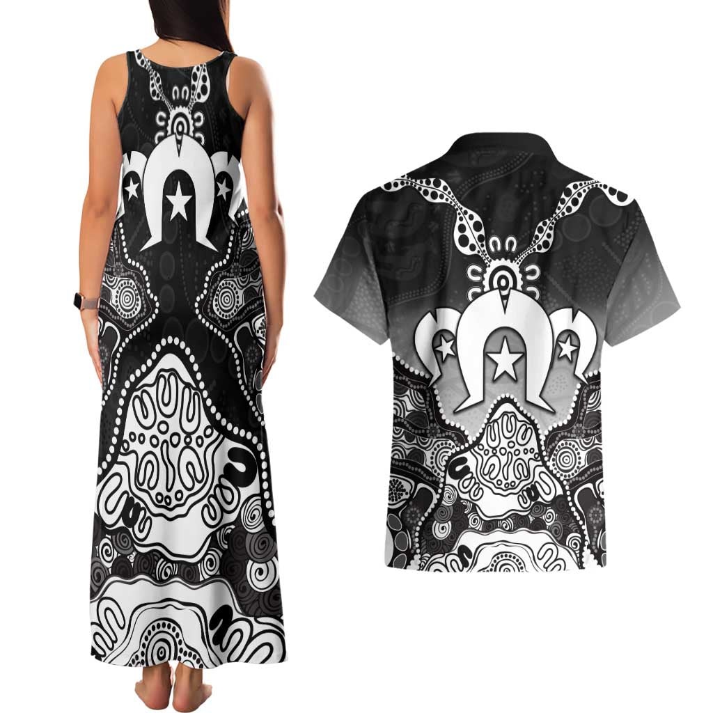 Torres Strait Islander Flag Couples Matching Tank Maxi Dress and Hawaiian Shirt Dhari Indigenous Dotwork Pattern Art