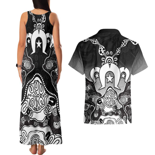 Torres Strait Islander Flag Couples Matching Tank Maxi Dress and Hawaiian Shirt Dhari Indigenous Dotwork Pattern Art