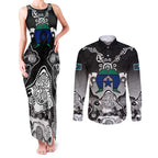 Torres Strait Islander Flag Couples Matching Tank Maxi Dress and Long Sleeve Button Shirt Dhari Indigenous Dotwork Pattern Art