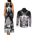 Torres Strait Islander Flag Couples Matching Tank Maxi Dress and Long Sleeve Button Shirt Dhari Indigenous Dotwork Pattern Art