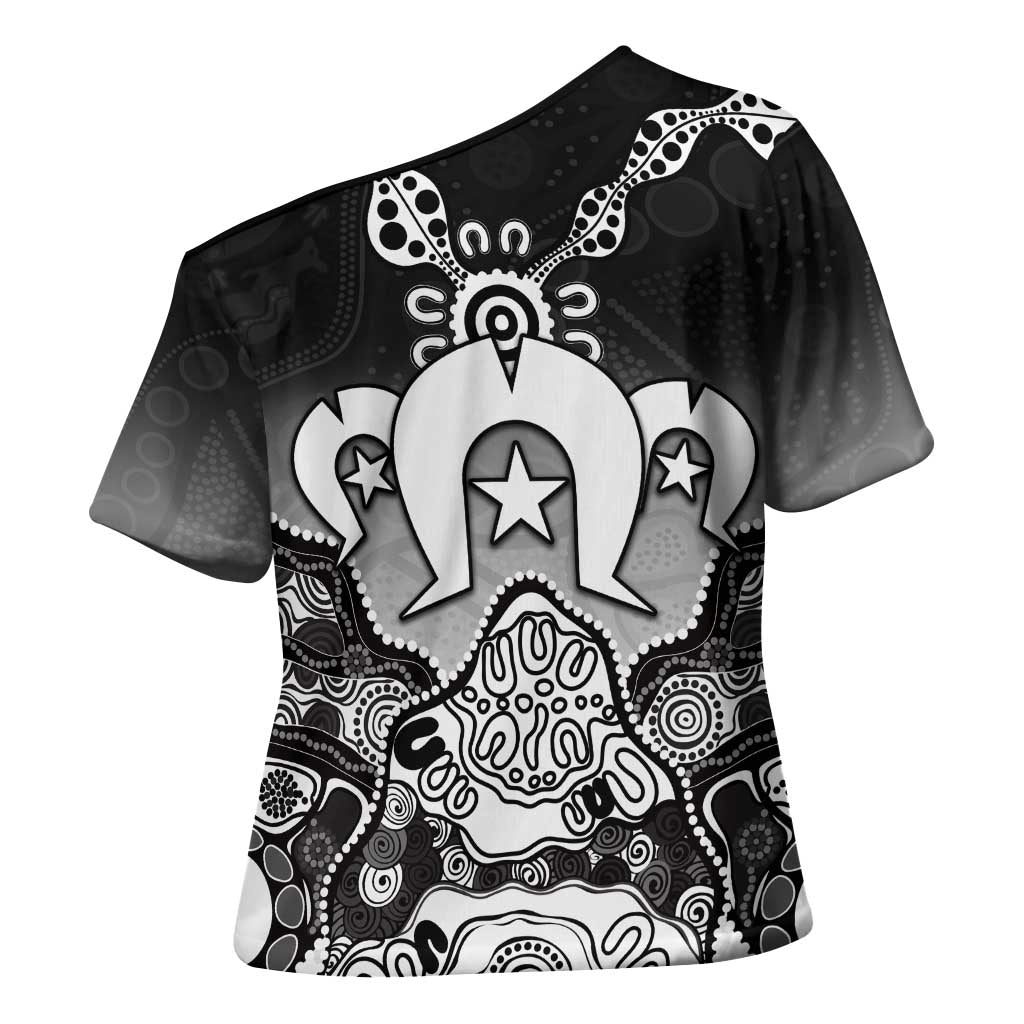 Torres Strait Islander Flag Cross Shoulder Shirt Dhari Indigenous Dotwork Pattern Art