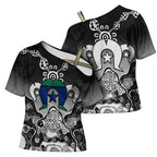 Torres Strait Islander Flag Cross Shoulder Shirt Dhari Indigenous Dotwork Pattern Art