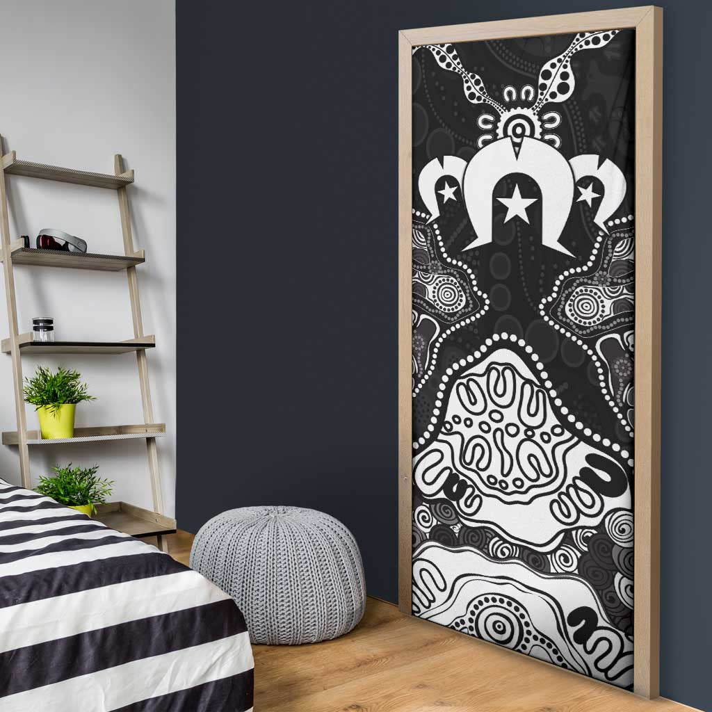 Torres Strait Islander Flag Door Cover Dhari Indigenous Dotwork Pattern Art