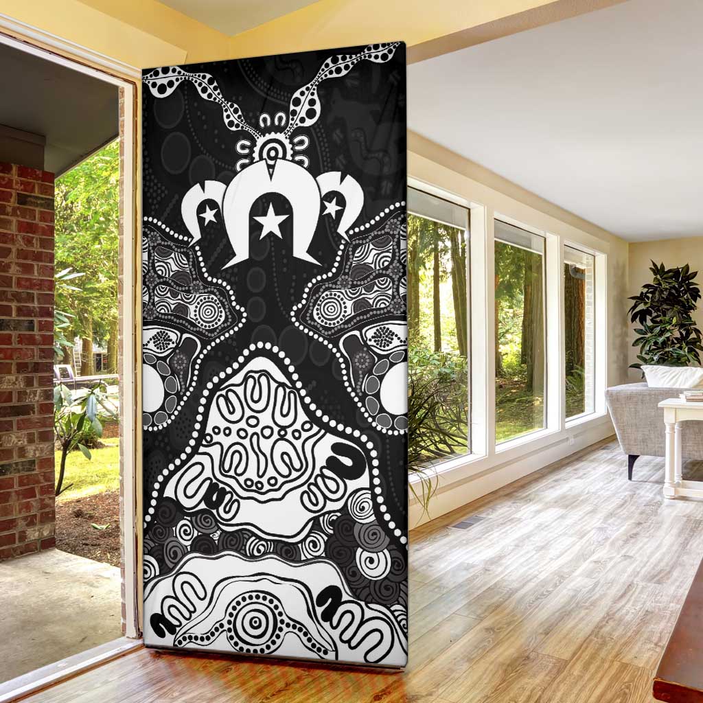 Torres Strait Islander Flag Door Cover Dhari Indigenous Dotwork Pattern Art