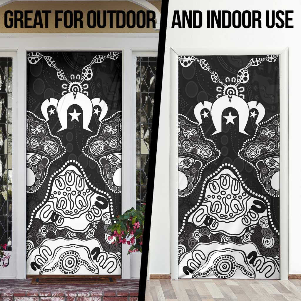 Torres Strait Islander Flag Door Cover Dhari Indigenous Dotwork Pattern Art