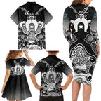 Torres Strait Islander Flag Family Matching Long Sleeve Bodycon Dress and Hawaiian Shirt Dhari Indigenous Dotwork Pattern Art