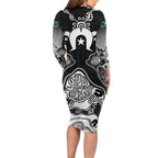 Torres Strait Islander Flag Family Matching Long Sleeve Bodycon Dress and Hawaiian Shirt Dhari Indigenous Dotwork Pattern Art