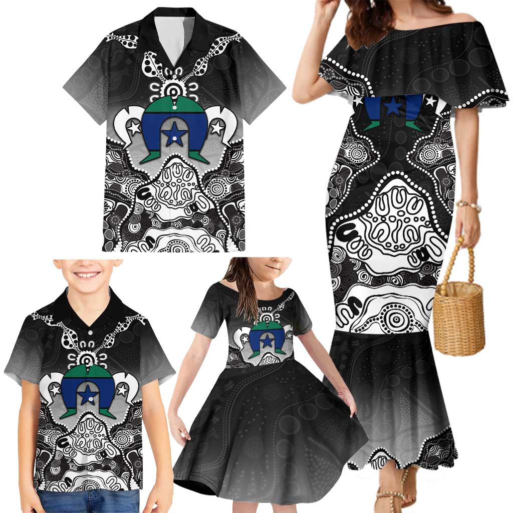 Torres Strait Islander Flag Family Matching Mermaid Dress and Hawaiian Shirt Dhari Indigenous Dotwork Pattern Art