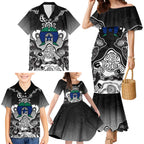 Torres Strait Islander Flag Family Matching Mermaid Dress and Hawaiian Shirt Dhari Indigenous Dotwork Pattern Art