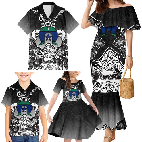 Torres Strait Islander Flag Family Matching Mermaid Dress and Hawaiian Shirt Dhari Indigenous Dotwork Pattern Art