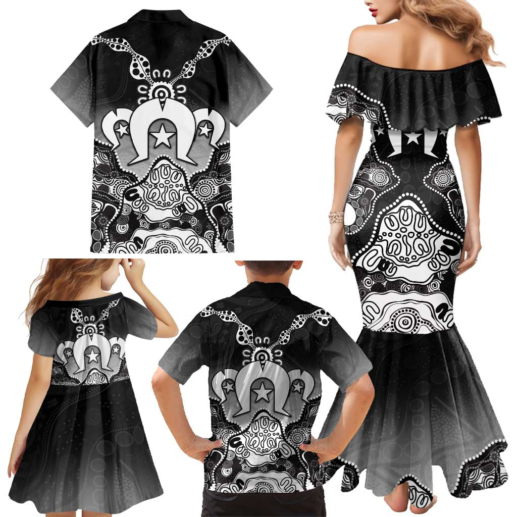Torres Strait Islander Flag Family Matching Mermaid Dress and Hawaiian Shirt Dhari Indigenous Dotwork Pattern Art