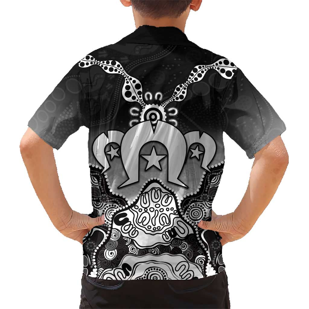 Torres Strait Islander Flag Family Matching Off The Shoulder Long Sleeve Dress and Hawaiian Shirt Dhari Indigenous Dotwork Pattern Art