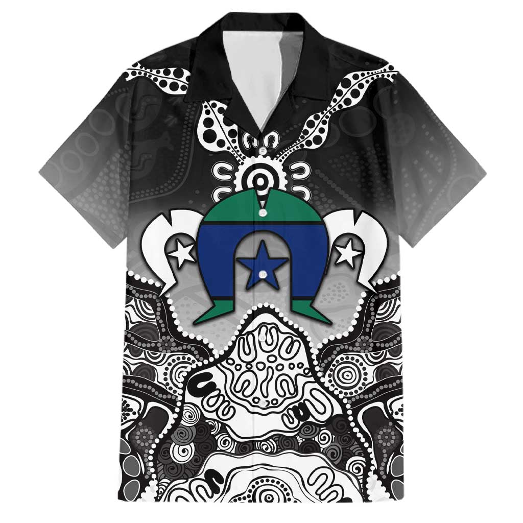 Torres Strait Islander Flag Family Matching Off The Shoulder Long Sleeve Dress and Hawaiian Shirt Dhari Indigenous Dotwork Pattern Art