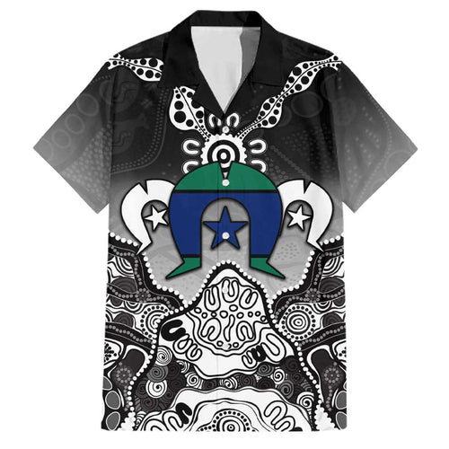 Torres Strait Islander Flag Family Matching Off The Shoulder Long Sleeve Dress and Hawaiian Shirt Dhari Indigenous Dotwork Pattern Art