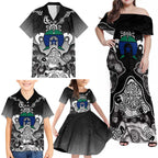 Torres Strait Islander Flag Family Matching Off Shoulder Maxi Dress and Hawaiian Shirt Dhari Indigenous Dotwork Pattern Art