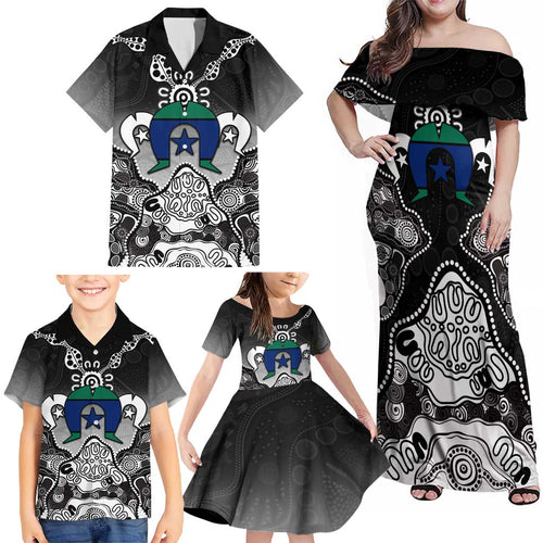 Torres Strait Islander Flag Family Matching Off Shoulder Maxi Dress and Hawaiian Shirt Dhari Indigenous Dotwork Pattern Art
