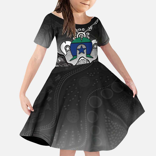 Torres Strait Islander Flag Family Matching Off Shoulder Maxi Dress and Hawaiian Shirt Dhari Indigenous Dotwork Pattern Art