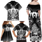 Torres Strait Islander Flag Family Matching Off Shoulder Maxi Dress and Hawaiian Shirt Dhari Indigenous Dotwork Pattern Art