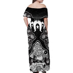 Torres Strait Islander Flag Family Matching Off Shoulder Maxi Dress and Hawaiian Shirt Dhari Indigenous Dotwork Pattern Art