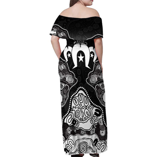 Torres Strait Islander Flag Family Matching Off Shoulder Maxi Dress and Hawaiian Shirt Dhari Indigenous Dotwork Pattern Art