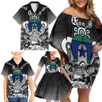 Torres Strait Islander Flag Family Matching Off Shoulder Short Dress and Hawaiian Shirt Dhari Indigenous Dotwork Pattern Art