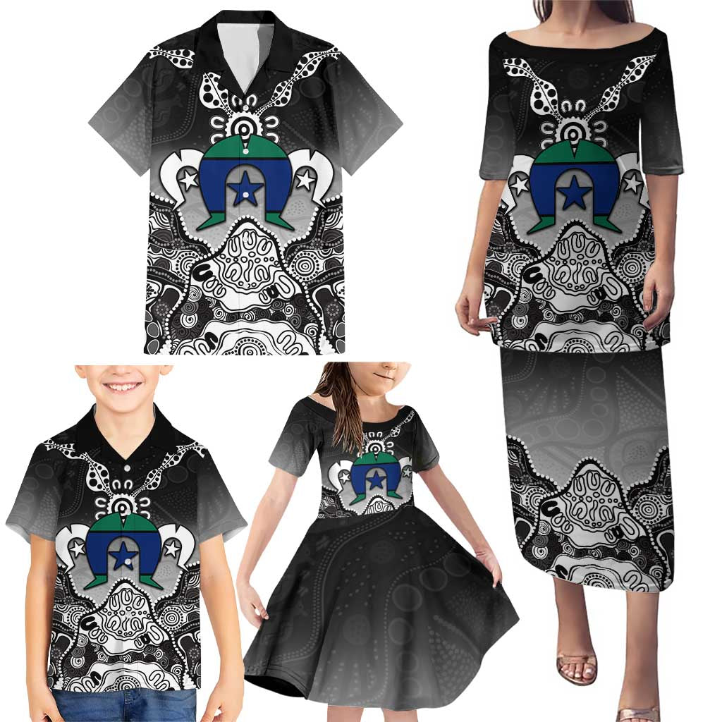 Torres Strait Islander Flag Family Matching Puletasi and Hawaiian Shirt Dhari Indigenous Dotwork Pattern Art