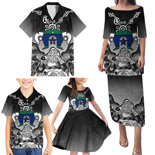 Torres Strait Islander Flag Family Matching Puletasi and Hawaiian Shirt Dhari Indigenous Dotwork Pattern Art