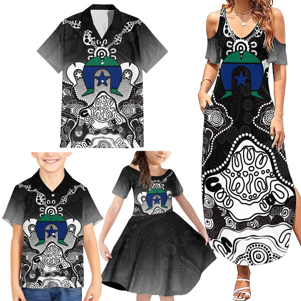 Torres Strait Islander Flag Family Matching Summer Maxi Dress and Hawaiian Shirt Dhari Indigenous Dotwork Pattern Art