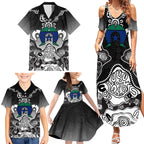 Torres Strait Islander Flag Family Matching Summer Maxi Dress and Hawaiian Shirt Dhari Indigenous Dotwork Pattern Art