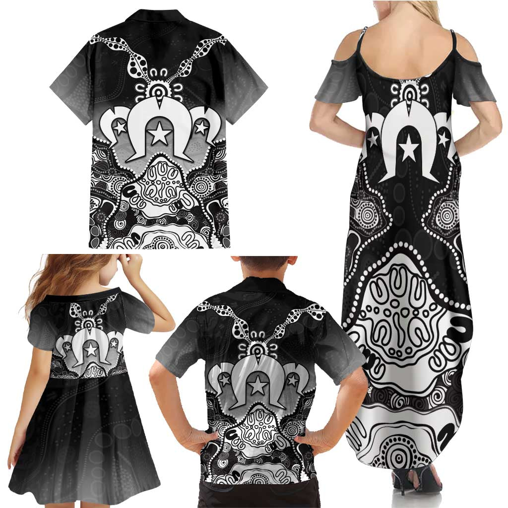 Torres Strait Islander Flag Family Matching Summer Maxi Dress and Hawaiian Shirt Dhari Indigenous Dotwork Pattern Art