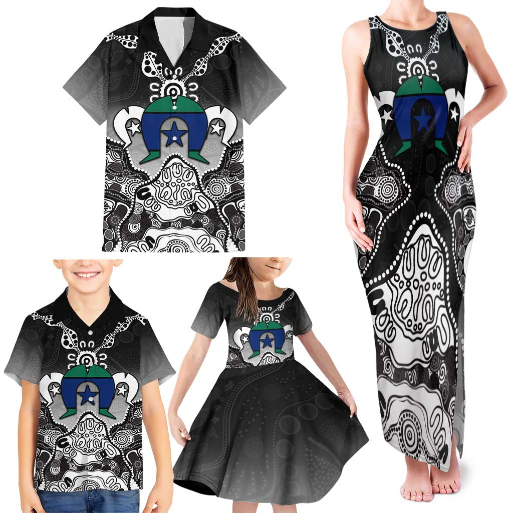 Torres Strait Islander Flag Family Matching Tank Maxi Dress and Hawaiian Shirt Dhari Indigenous Dotwork Pattern Art