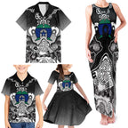 Torres Strait Islander Flag Family Matching Tank Maxi Dress and Hawaiian Shirt Dhari Indigenous Dotwork Pattern Art