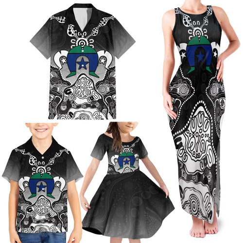 Torres Strait Islander Flag Family Matching Tank Maxi Dress and Hawaiian Shirt Dhari Indigenous Dotwork Pattern Art