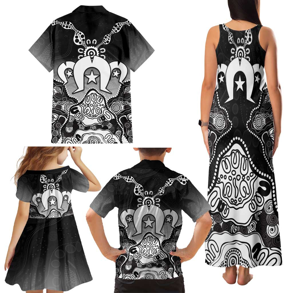 Torres Strait Islander Flag Family Matching Tank Maxi Dress and Hawaiian Shirt Dhari Indigenous Dotwork Pattern Art