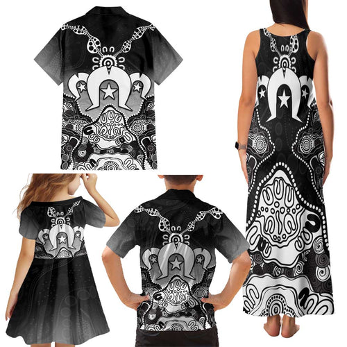 Torres Strait Islander Flag Family Matching Tank Maxi Dress and Hawaiian Shirt Dhari Indigenous Dotwork Pattern Art