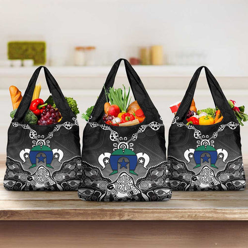 Torres Strait Islander Flag Grocery Bag Dhari Indigenous Dotwork Pattern Art