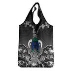 Torres Strait Islander Flag Grocery Bag Dhari Indigenous Dotwork Pattern Art