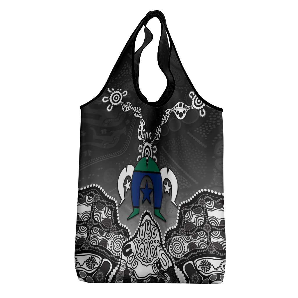 Torres Strait Islander Flag Grocery Bag Dhari Indigenous Dotwork Pattern Art