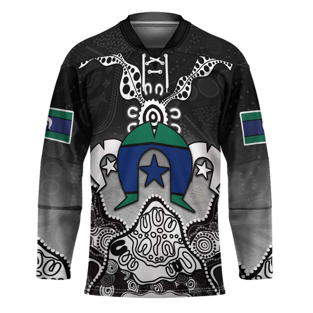 Torres Strait Islander Flag Hockey Jersey Dhari Indigenous Dotwork Pattern Art